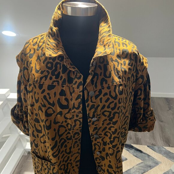 Future Collective Cheetah Print Denim Longline Jacket - Size 16W-18W - Picture 1 of 8